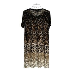 Rafaella Women's Leopard Print Shift Dress‎ Gold Zipper Detail Black Brown